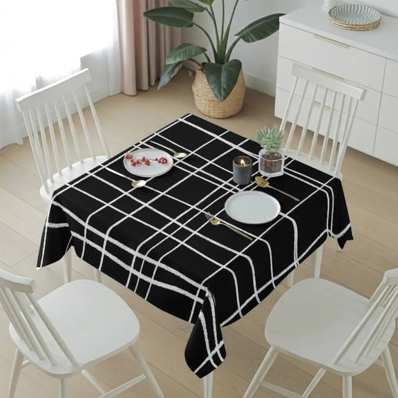 Minimalist Grid Lines Table Cloth 54x54in, Waterproof Square Tablecloth Wipeable Tablecloths Window Pane on Black Background Table Covers for Dining Tables Party Indoor Outdoor