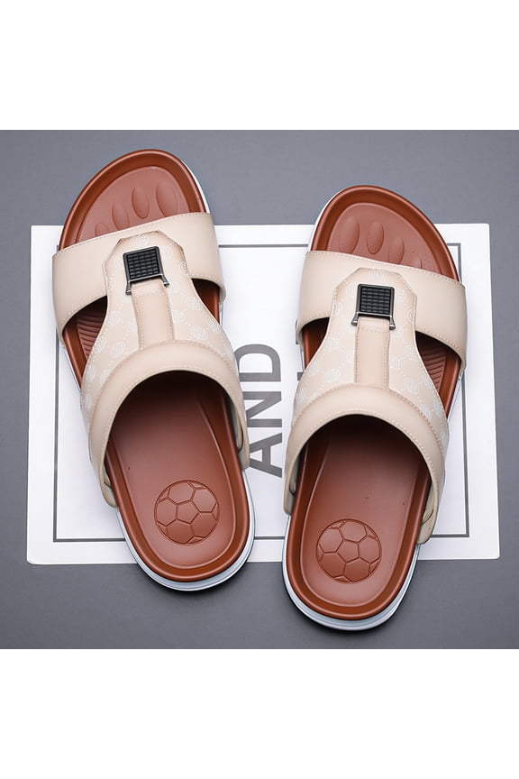 Minimalist H Hardware Decor Leather Slide Sandals Layered White Outsole Daily Walking Vacation Trainers