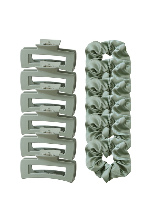 ‌Minimalist Hair Claws & Ribbed Satin Scrunchies - Effortless Chic Collection