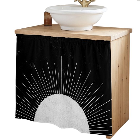 Minimalist Half Sun on Black Cabinet Curtain 35"w x 35"L Sink Skirt,Minimalist Circle Stripe Closet Curtains Under Desk Privacy Drape for Home Kitchen Bathroom Laundry Room