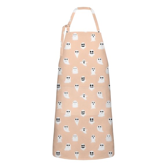 Minimalist Halloween Ghost Apron-Garden Aprons for Women with Pockets-Cotton Linen Waterproof Kitchen Cooking Gardening Aprons Adjustable for Kitchen,Cooking,BBQ and Salon 32"x27"