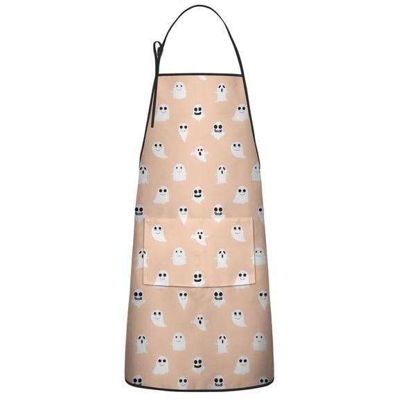 Minimalist Halloween Ghost Pattern Apron-Garden Aprons for Women with Pockets-Cotton Linen Waterproof Kitchen Cooking Gardening Aprons Adjustable for Kitchen,Cooking,BBQ and Salon 33"x27"