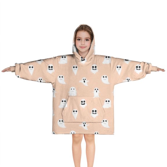Minimalist Halloween Ghost Pattern Blanket Hoodies for Kids 6-13YR Oversize Wearable Blanket Hoodies for Boys Girls Teens