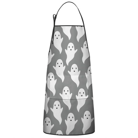 Minimalist Halloween Ghosts Pattern Apron-Garden Aprons for Women with Pockets-Cotton Linen Waterproof Kitchen Cooking Gardening Aprons Adjustable for Kitchen,Cooking,BBQ and Salon 33"x27"