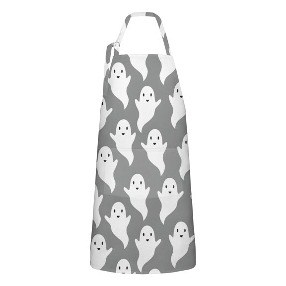 Minimalist Halloween Ghosts Apron-Garden Aprons for Women with Pockets-Cotton Linen Waterproof Kitchen Cooking Gardening Aprons Adjustable for Kitchen,Cooking,BBQ and Salon 32"x27"