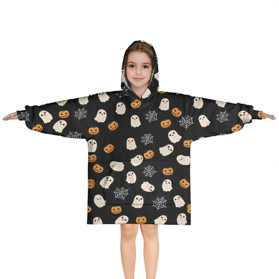 Minimalist Halloween Pattern Blanket Hoodies for Kids 6-13YR Oversize Wearable Blanket Hoodies for Boys Girls Teens