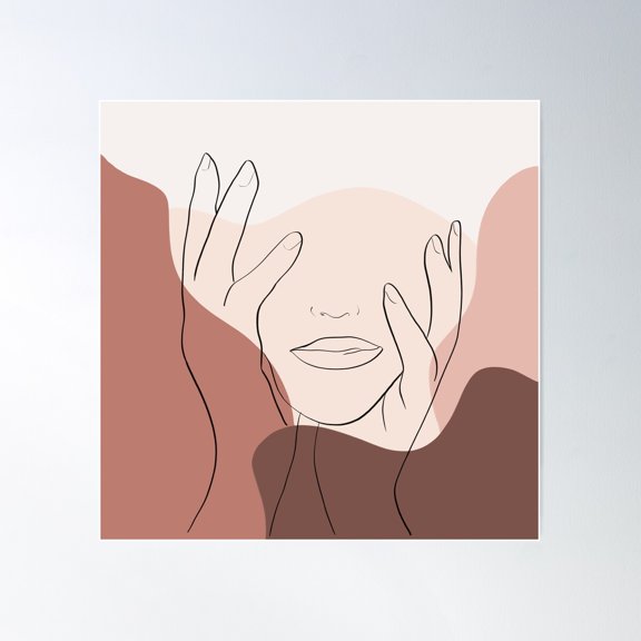 Minimalist Hands And Face, Blush Background Poster Wall Art, Modern Wall Decor For Living Room Bedroom, 24x24 UNFRAMED