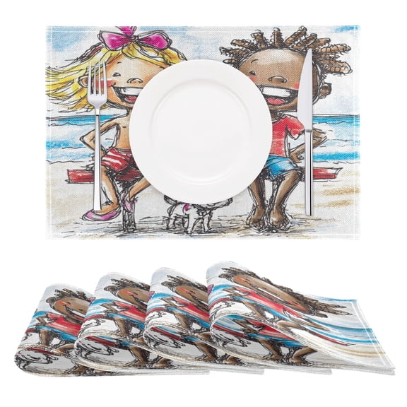 Minimalist Happy Kids Reversible Placemat Non Slip Coffee Mat 18x12 Inch for Dining, Kitchen, Coffee