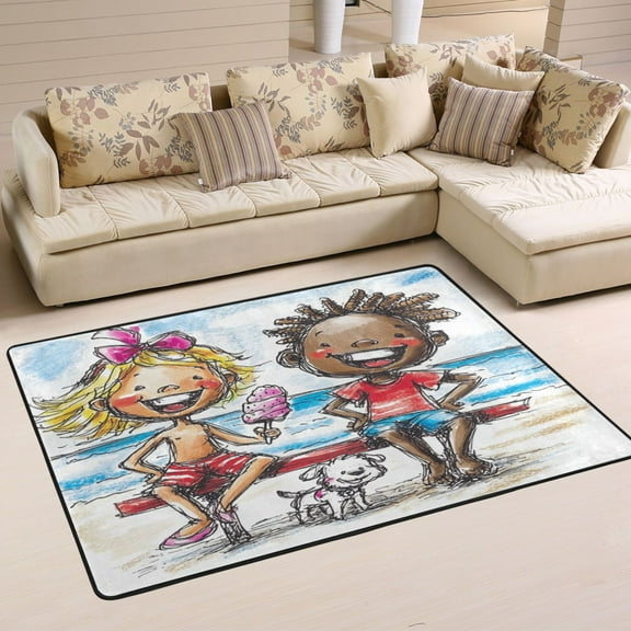 Minimalist Happy Kids Soft Polyester Area Rug 72''x48'', Non Slip, Memory Foam, Water Absorbent