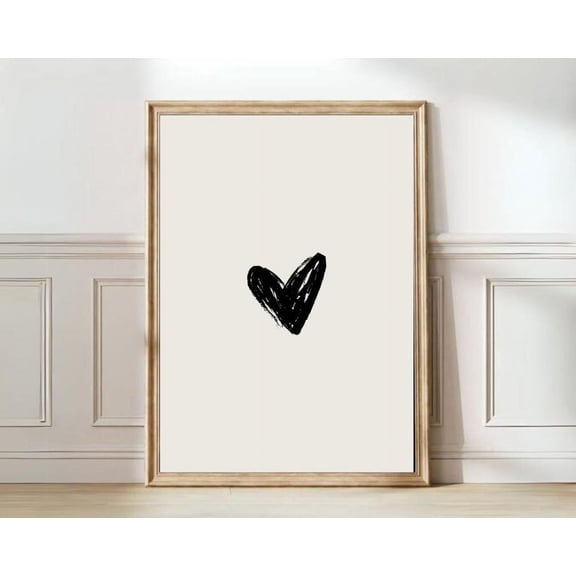 Minimalist Heart Black Beige Wall Art Modern Love Decor, Unframed Canvas Size 24x36