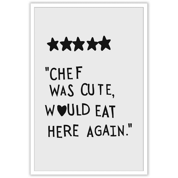 Minimalist Heart Canvas Wall Art Chef Was Cute Would Eat Here Again Art Poster Black Chef Art Prints Painting Cute Cooking Wall Decor for Dining Room Kitchen Restaurant