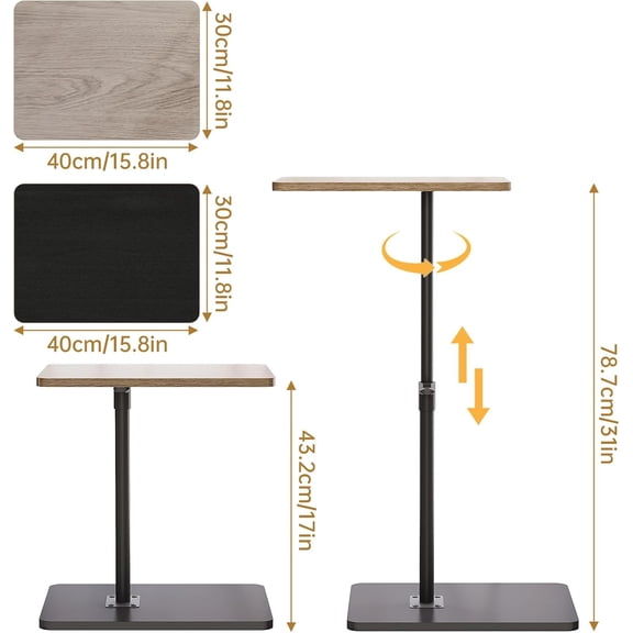 Minimalist Height Adjustable End Table, 360 ° Rotatable Sofa Armrest Side Tray Table, Adjustable Legs Space-Saving Couch Bedside Bathtub TV Tray C-Shaped End Table Snack Table for Eating (Gray)
