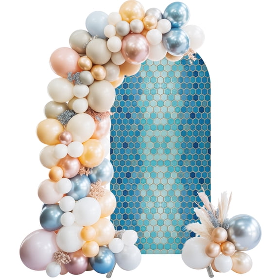 Minimalist Hexagon Wedding Arch Cover 4Ft Boho Glowing Honeycomb Grid Wedding Arch Backdrop Stand Cover Round Top Chiara Backdrop Covers for Birthday Party Bridal Shower Banquet&nbsp; Decor