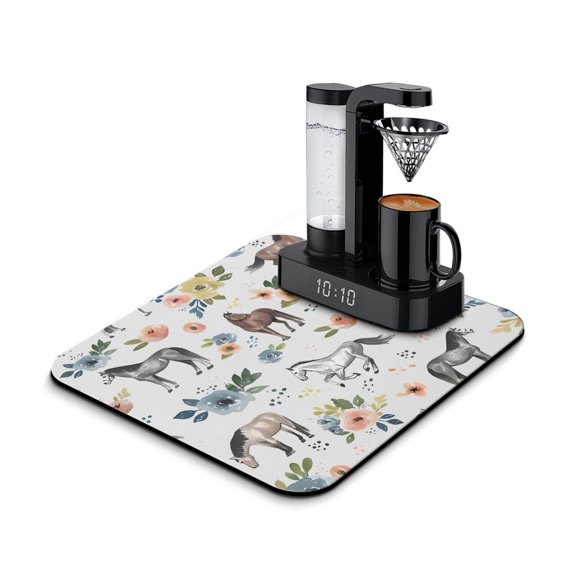 Minimalist Horse Coffee Bar Mat Absorbent Kitchen Counter Mat with Geometric Horse Print, Slim and Stylish Design