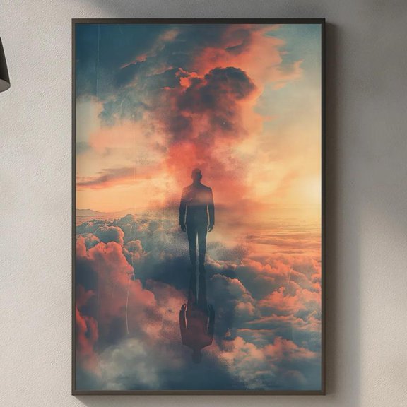Minimalist Human Silhouette Abstract Sky Inside Figure Calm Neutral Modern Office Poster , Poster Print Only