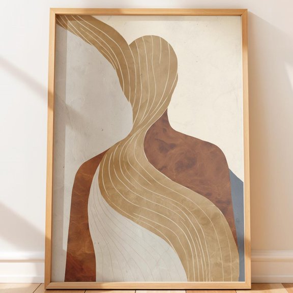 Minimalist Human Silhouette Print, Earthy Textile Inspired Boho Art