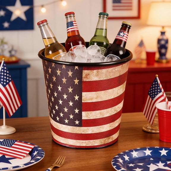 Minimalist Ice Bucket for Summer Parties, Independence Day Holiday Beverage Cooler, Pool Party Outdoor Serving Pail