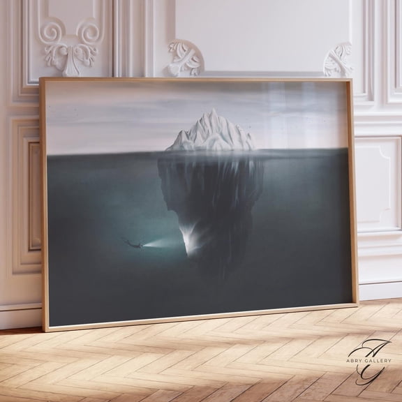 Minimalist Iceberg Art Poster: Underwater Perspective Wall Art, Unframed Poster Size 16x24