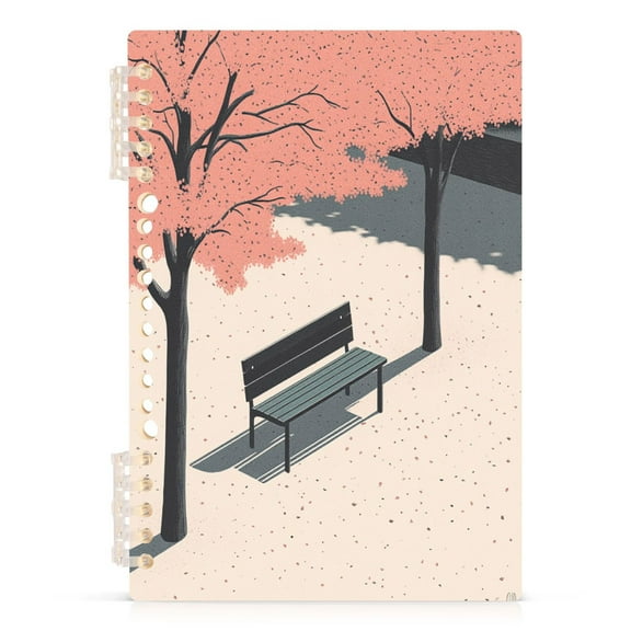 Minimalist Illustration Bench A5 8.3x5.7in PP Notebook, Adjustable Rings, 60 Sheets, Diary or Journey Note