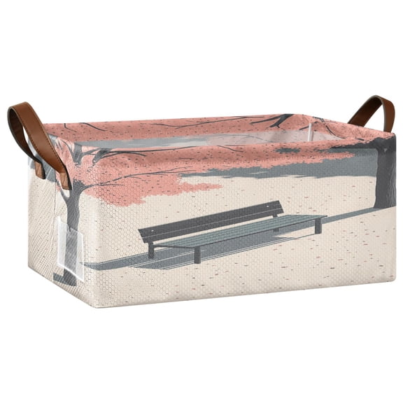 Minimalist Illustration Bench Open Home Storage Bins Foldable Metal Frame Shelf Baskets 16.9x11.4x7.7in Water-Resistant