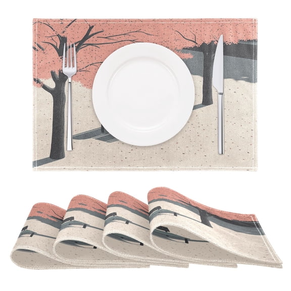 Minimalist Illustration Bench Reversible Placemat Non Slip Coffee Mat 18x12 Inch for Dining, Kitchen, Coffee