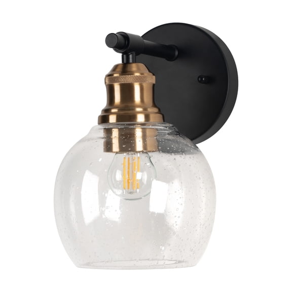 Minimalist Industrial 5.7 In. 1-light Black And Copper Wall Sconce With Glass Shade For Mirror, No Bulbs Included