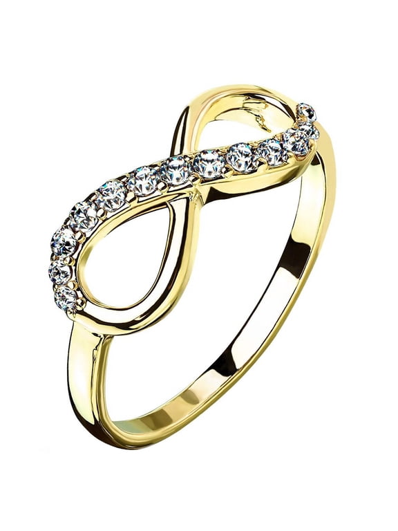 Minimalist Infinity Anniversary Ring Gold PVD Stainless Steel CZ Promise Band