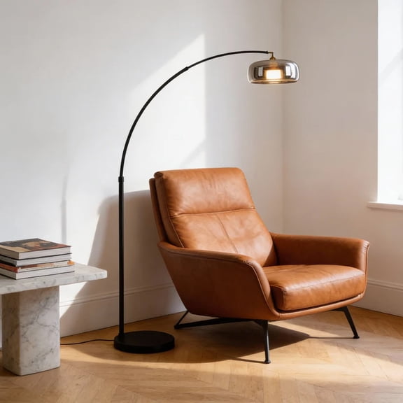 Minimalist Italian Style Floor Lamp, Adjustable Lamp Pole, Mirror Glass Shade with Marble Base, Modern Upright Reading Lamp for Living Room