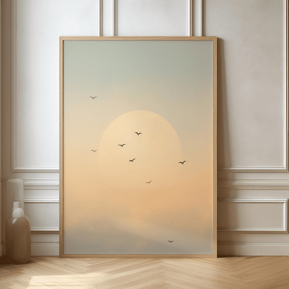 Minimalist Japandi Sun Moon Poster, Poster Only