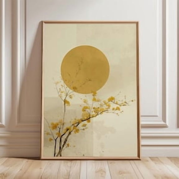 Minimalist Japanese Yellow Sun Blossom Zen Botanical Poster, Poster Home Decor, Poster Only