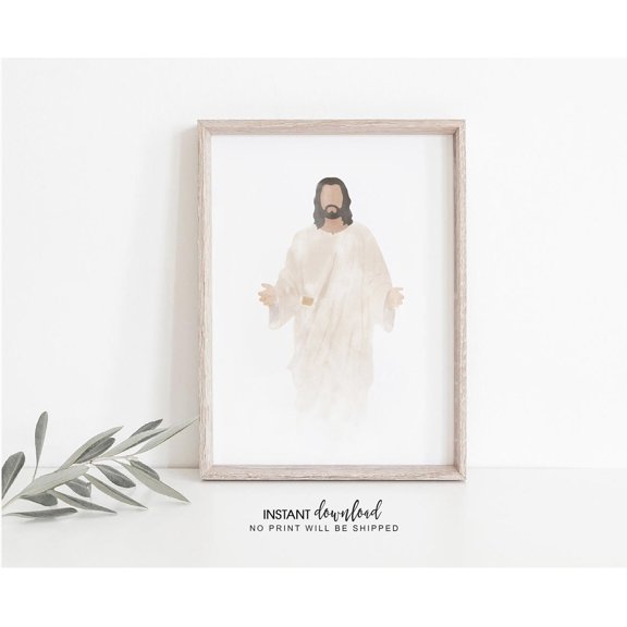 Minimalist Jesus Portrait: Boho Style Art Print, Stretched Canvas 8x10in