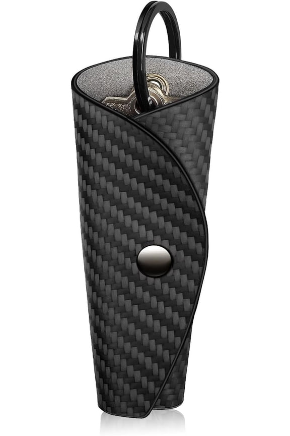 Minimalist Key Holder, Leather Key Organizer, Carbon Fiber Wrap  for 2-5 , Compact Key Wallet for Pocket & Bag