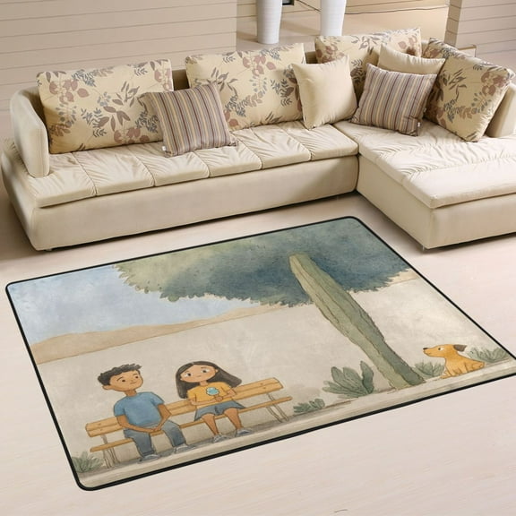Minimalist Kids Sitting Soft Polyester Area Rug 36''x24'', Non Slip, Memory Foam, Water Absorbent