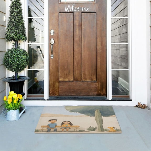 Minimalist Kids Sitting Outdoor Doormats NonSlip Bath Rugs Absorbent Muddy Dirt Resist Door Mats 32''x20''