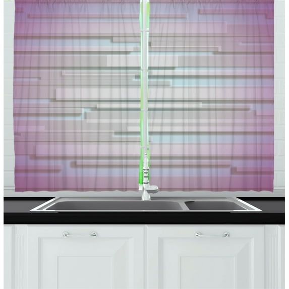 Minimalist Kitchen Curtains, Trippy Shaped and Unusual with Vivid Visual Effects Art Image, Two Panels Drapes with Rod Pocket Room Decor, 55" X 45", Dried Rose Lilac, by Ambesonne