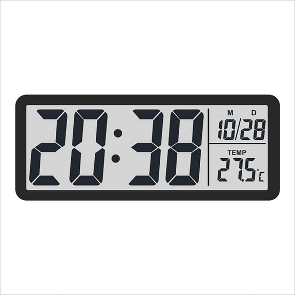 Minimalist LCD Wall Clock - Digital Clock with Temperature Display for Living Room/Bedroom, Silent Night Light, Battery Powered (Not Included), Modern Home Decor