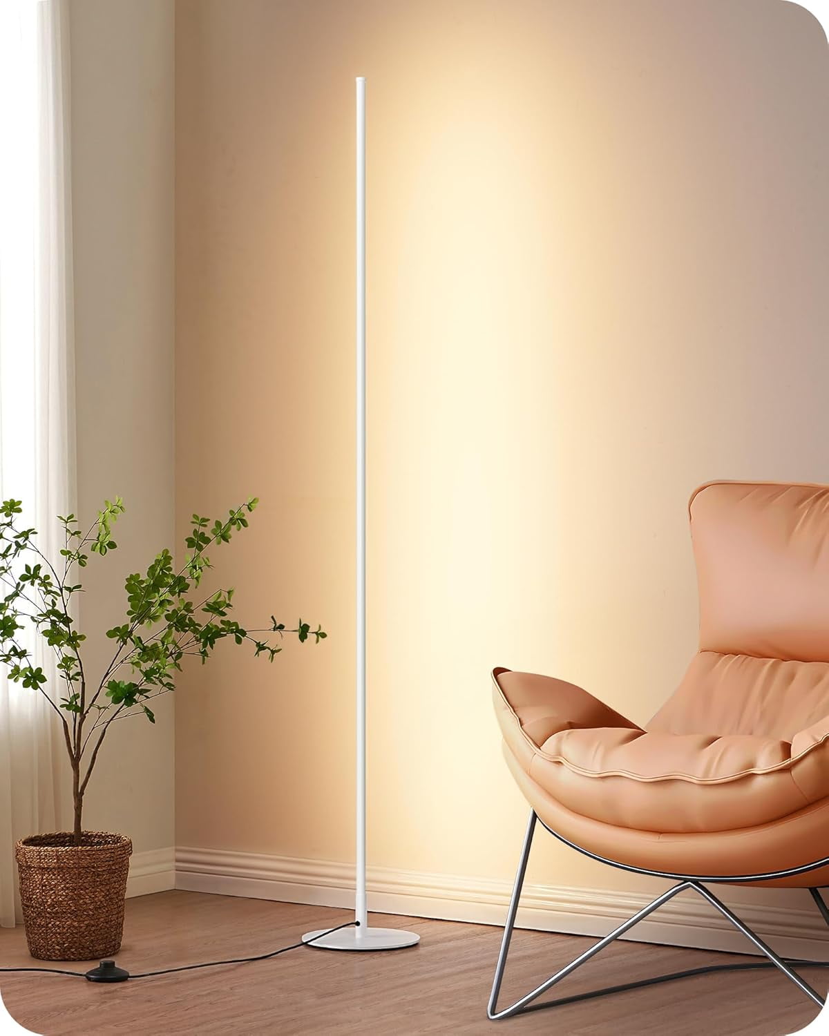 White Adjustable Minimalist LED Corner Floor Lamp with Remote Control
