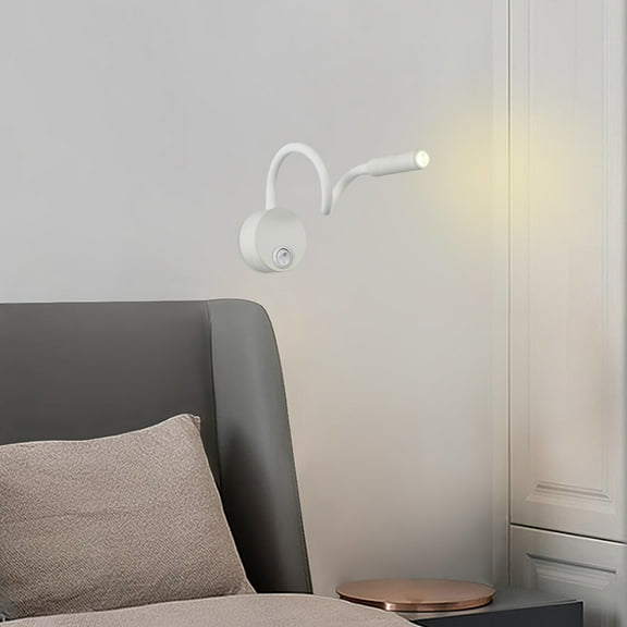 Minimalist Lamp Flexible Sconces Fixture Bedside Reading Lamp Wall Night Lights for Hotel Indoor Bedroom - White Base Switch