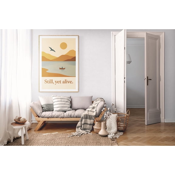 Minimalist Landscape Art Print: Calm Lakeside Scene (, 5 Sizes), Unframed Poster Size 8x12