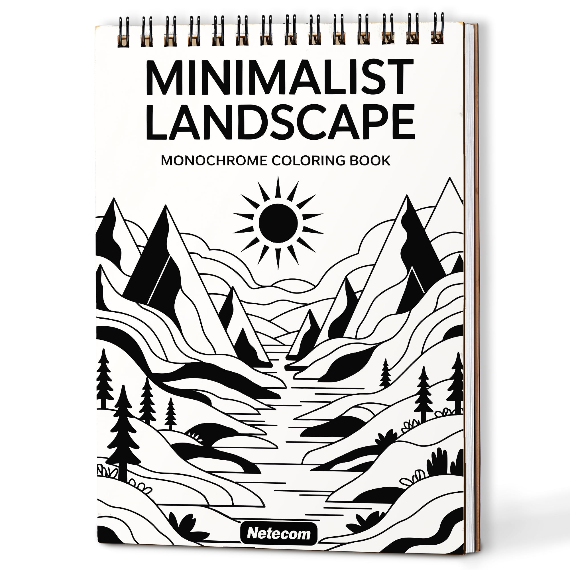 Minimalist Landscape Monochrome Coloring Book Spiral Bound for Adults ...