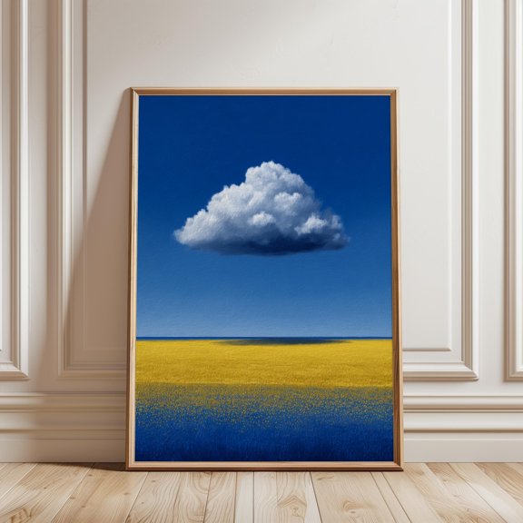 Minimalist Landscape Print Single Cloud Golden Field Blue Sky Modern Wall Decor Home Decor Office Wall Art