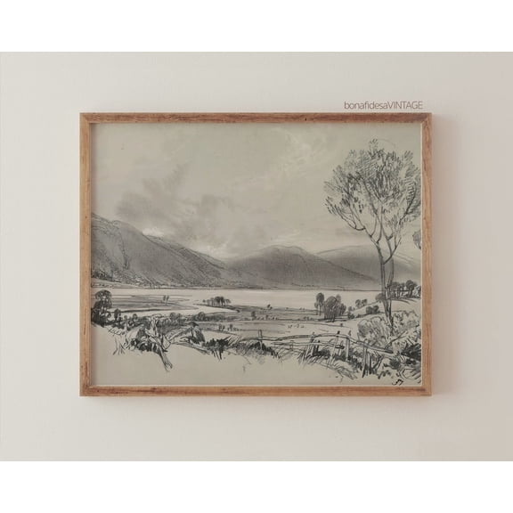 Minimalist Landscape Sketch - Light Academia Decor Poster - Gallery Wall Art Poster - Moody Print Poster - Vintage Poster - Antique Art, Unframed Poster Size 8x12 F03.1.18l1888