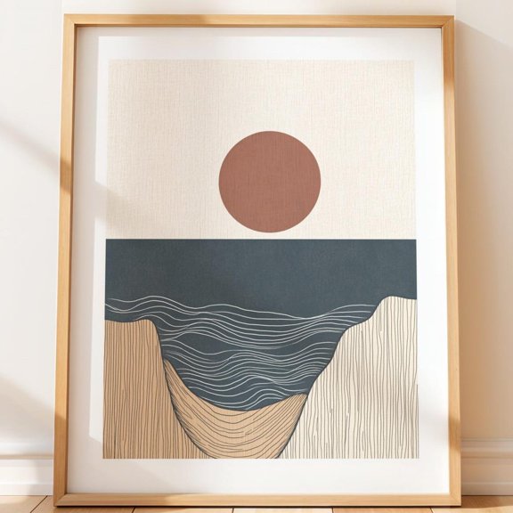 Minimalist Landscape Sun Ocean Modern Wall Art Print