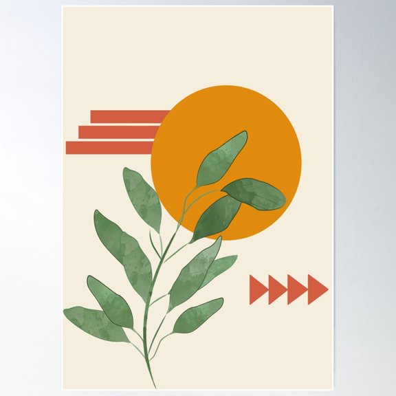 Minimalist Leaf And Geometrical Shapes Poster Wall Art, Modern Wall Decor For Living Room Bedroom, 12x18 UNFRAMED
