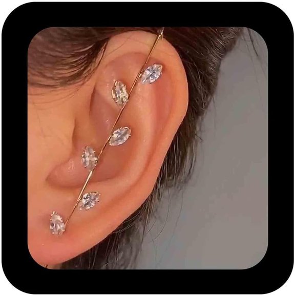 Minimalist Leaf Ear Wrap Crawler Hook Earrings Crystal Leaf Long Piercing Wrap Climber Earring Boho Gold Ear Hook Earrings Crystal Leaves Cuff Earring Jewelry for Women