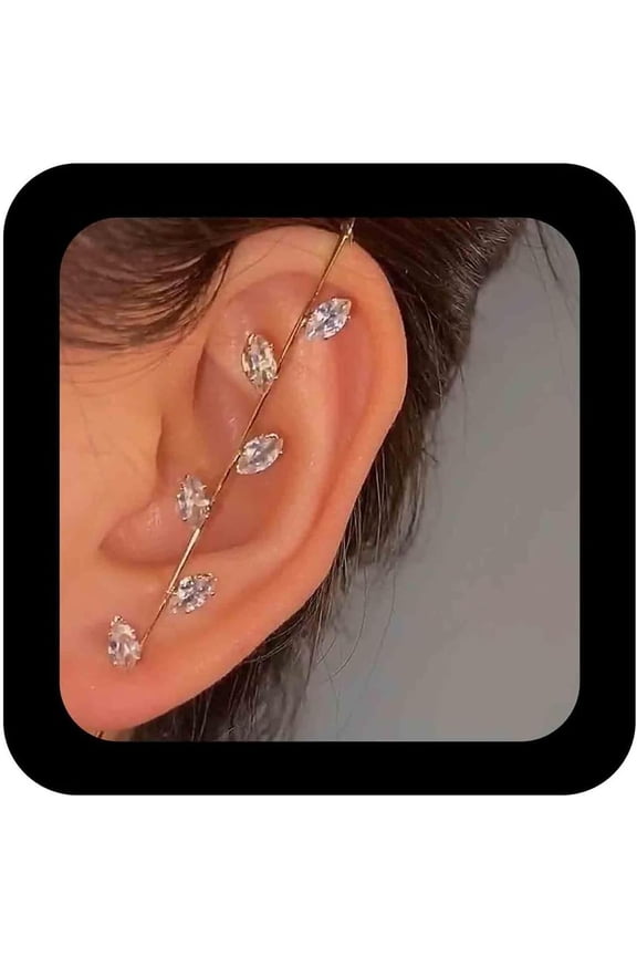 Minimalist Leaf Ear Wrap Crawler Hook Earrings Crystal Leaf Long Piercing Wrap Climber Earring Boho Gold Ear Hook Earrings Crystal Leaves Cuff Earring Jewelry for Women