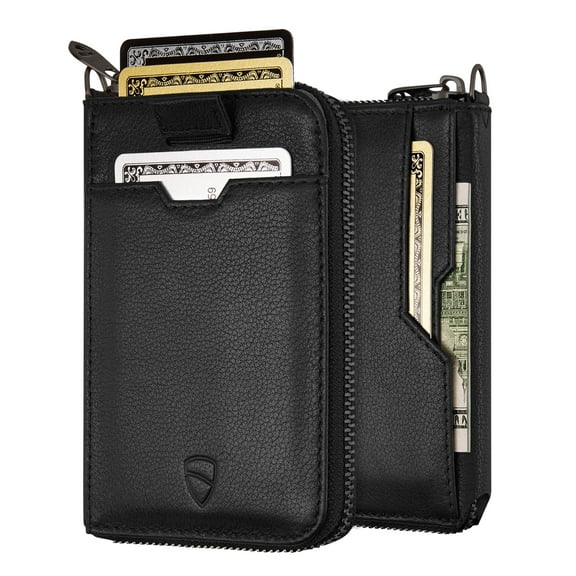 Vaultskin Notting Hill RFID-Blocking Leather Zipper Wallet, Black