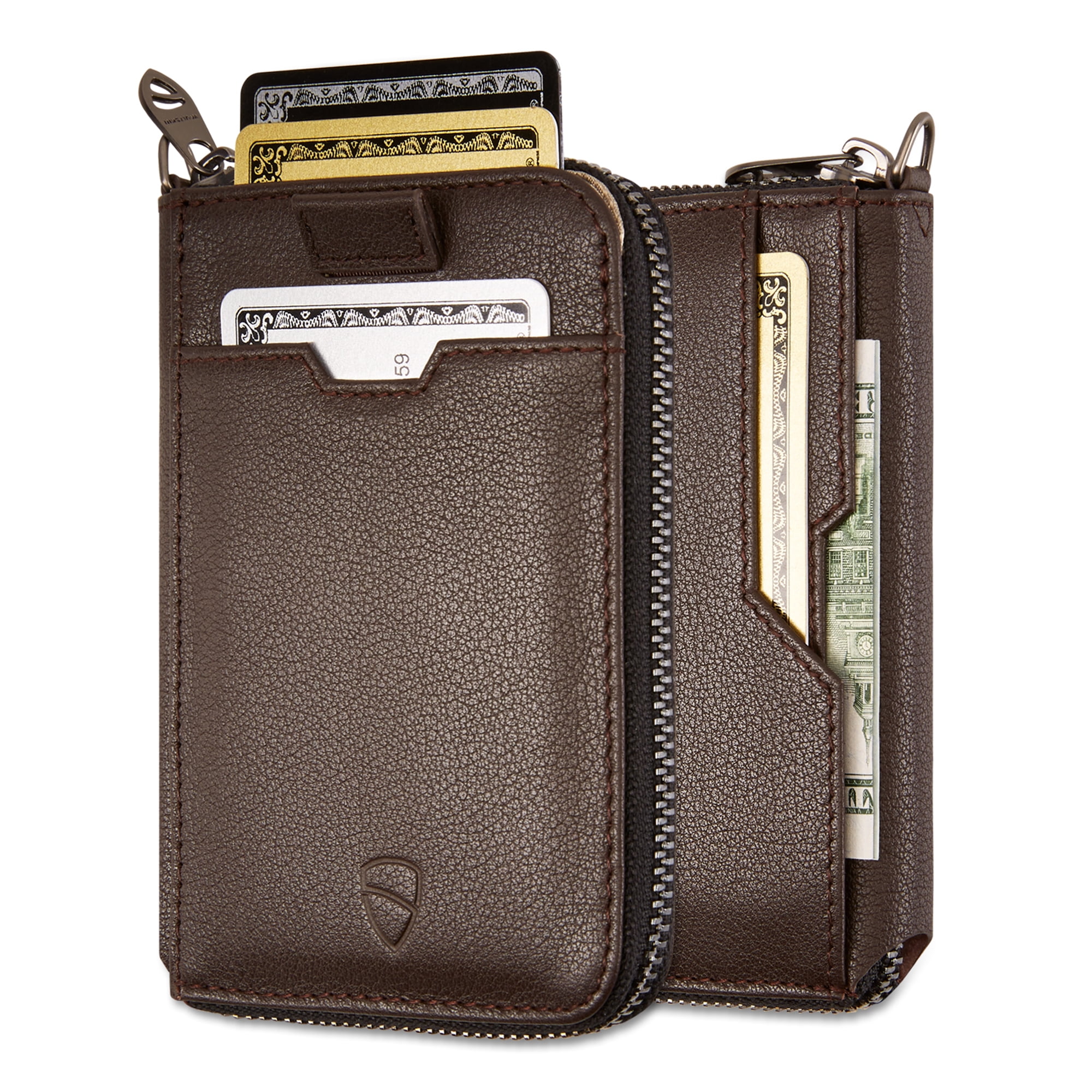 Minimalist Leather Zipper Wallet. Slim Multi Card Holder with RFID 