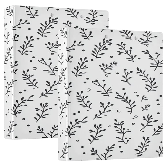 Minimalist Leaves Pattern 12.4x10.6in PVC Round Ring Binder, D-Ring 3-Hole, Metal Clip, 200 Sheets