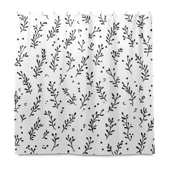 Minimalist Leaves Pattern 72x72 Waterproof Shower Curtain Liners Durable Metal C-Hooks Fade-Proof Thermal Print Anti-Splash